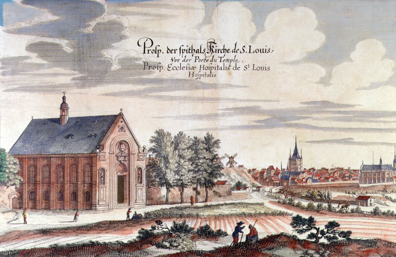 En utsikt over Paris (fargegravering) av German School