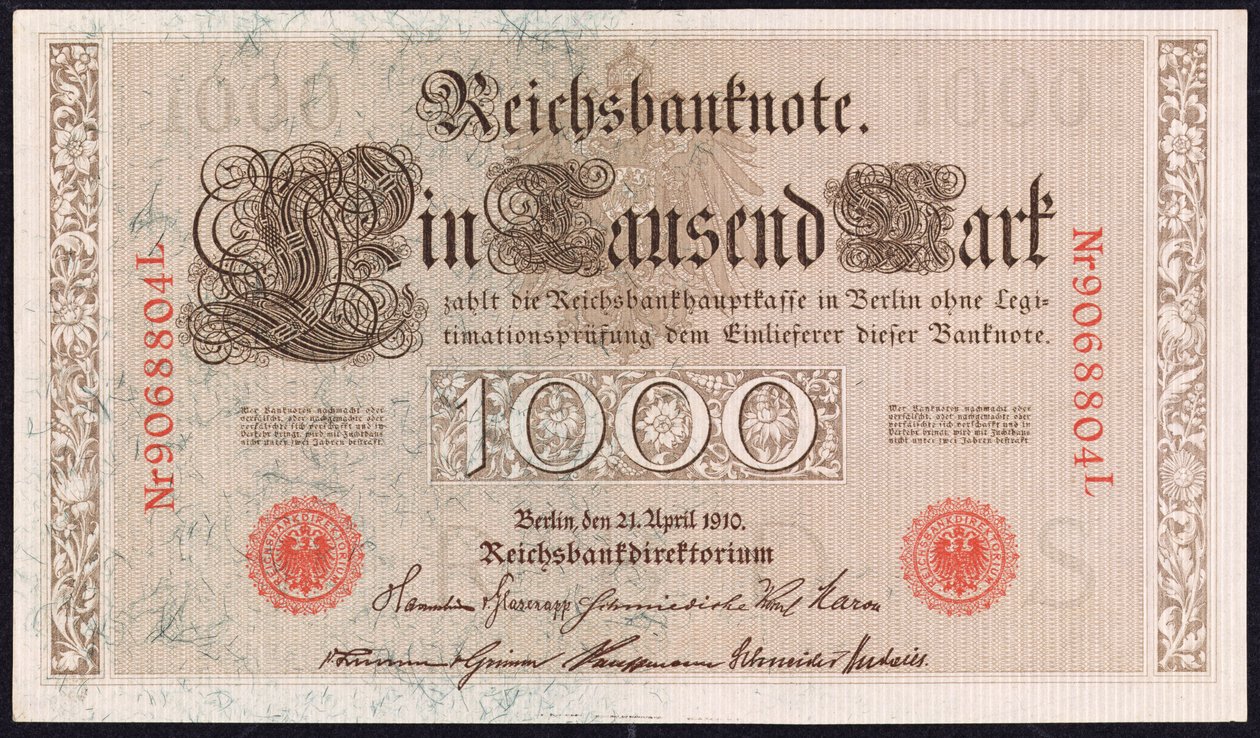 En tusen marks seddel, 1910 av German School