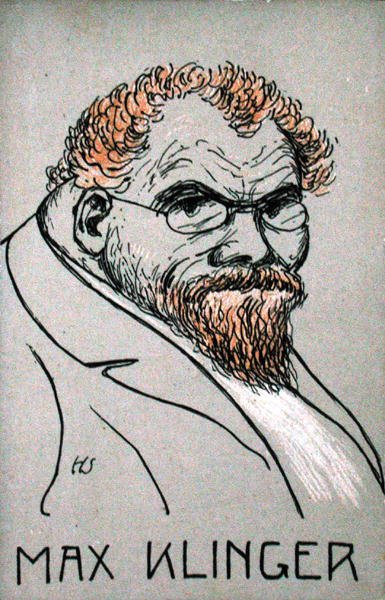 Karikatur av Max Klinger (1857-1920) (litho-farge) av German School