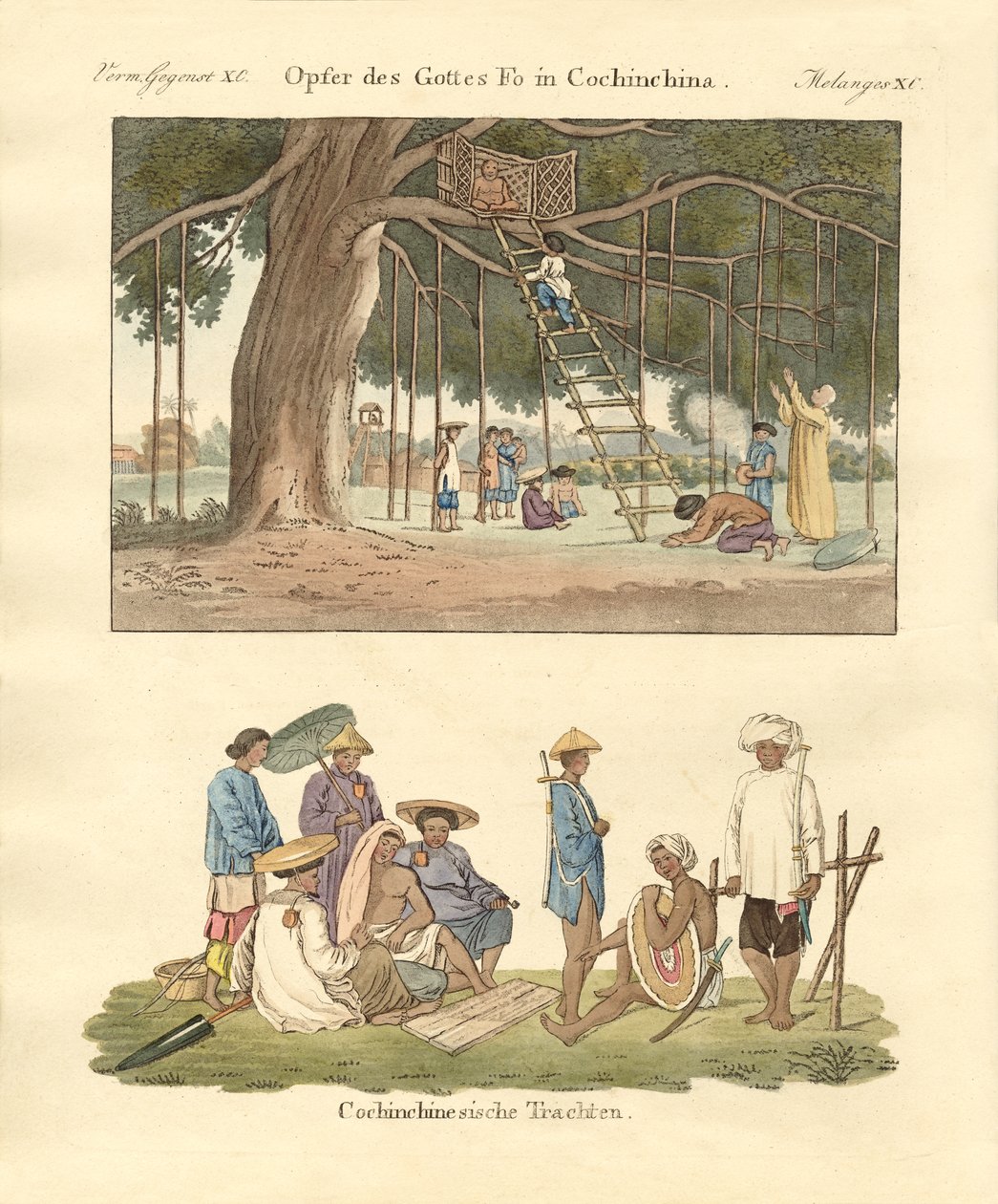 Cochin kinesisk bruk og kjoler (farget gravering) av German School