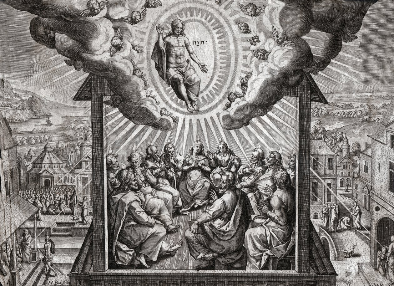 Jesus Kristus og apostlene. (gravering av German School