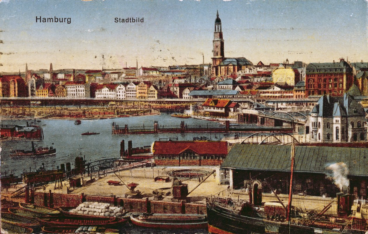 Postkort fra Hamburg, ca. 1910 (farget bilde) av German School