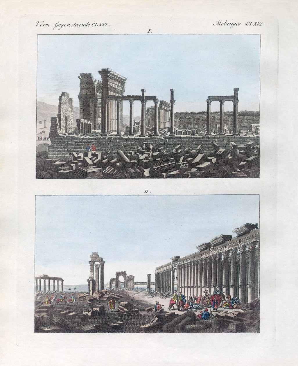 Ruinene av Palmyra (farget gravering) av German School