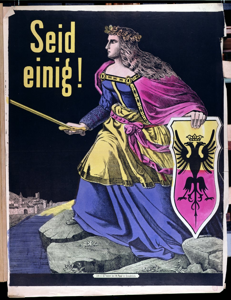 Vær forent!, tysk patriotisk plakat, ca. 1870 av German School