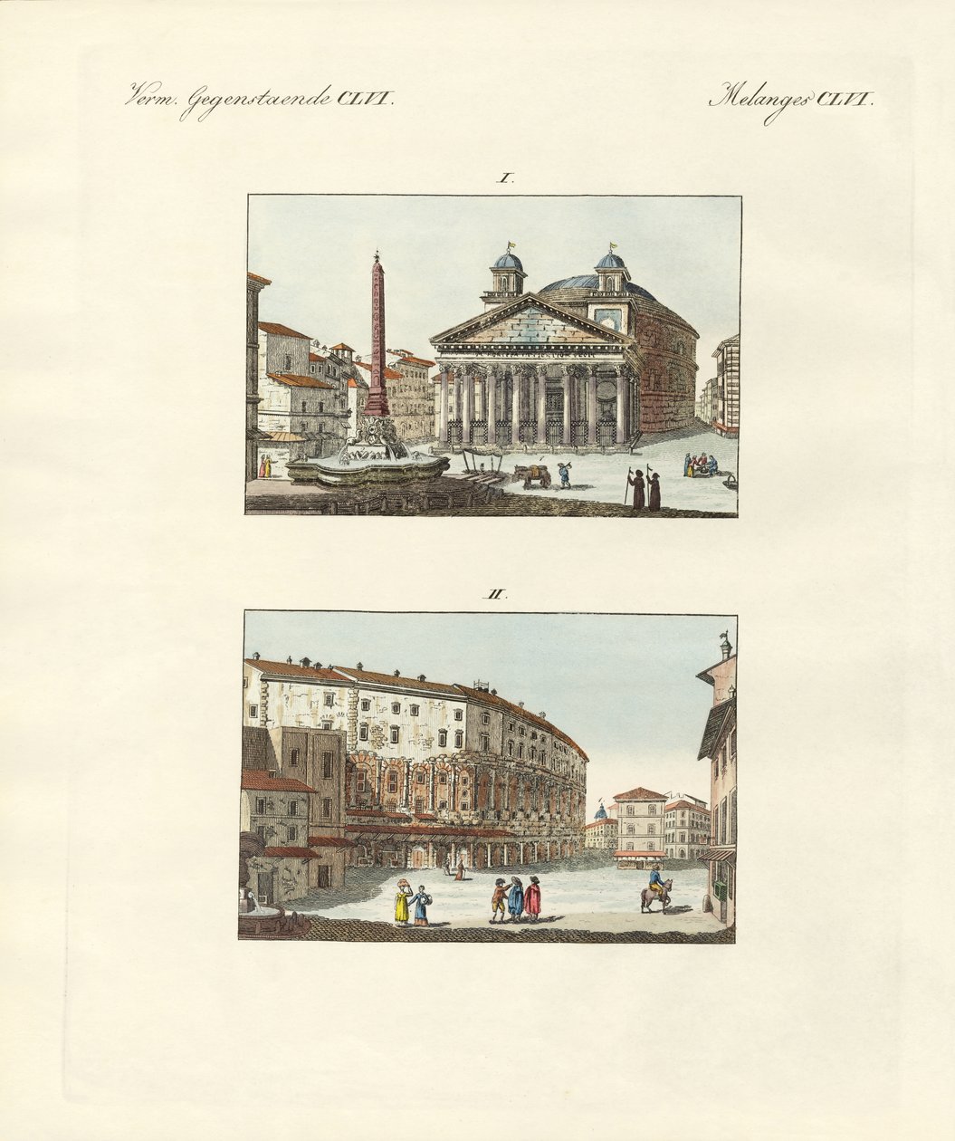 Merkelig bygning i Roma (farget gravering) av German School