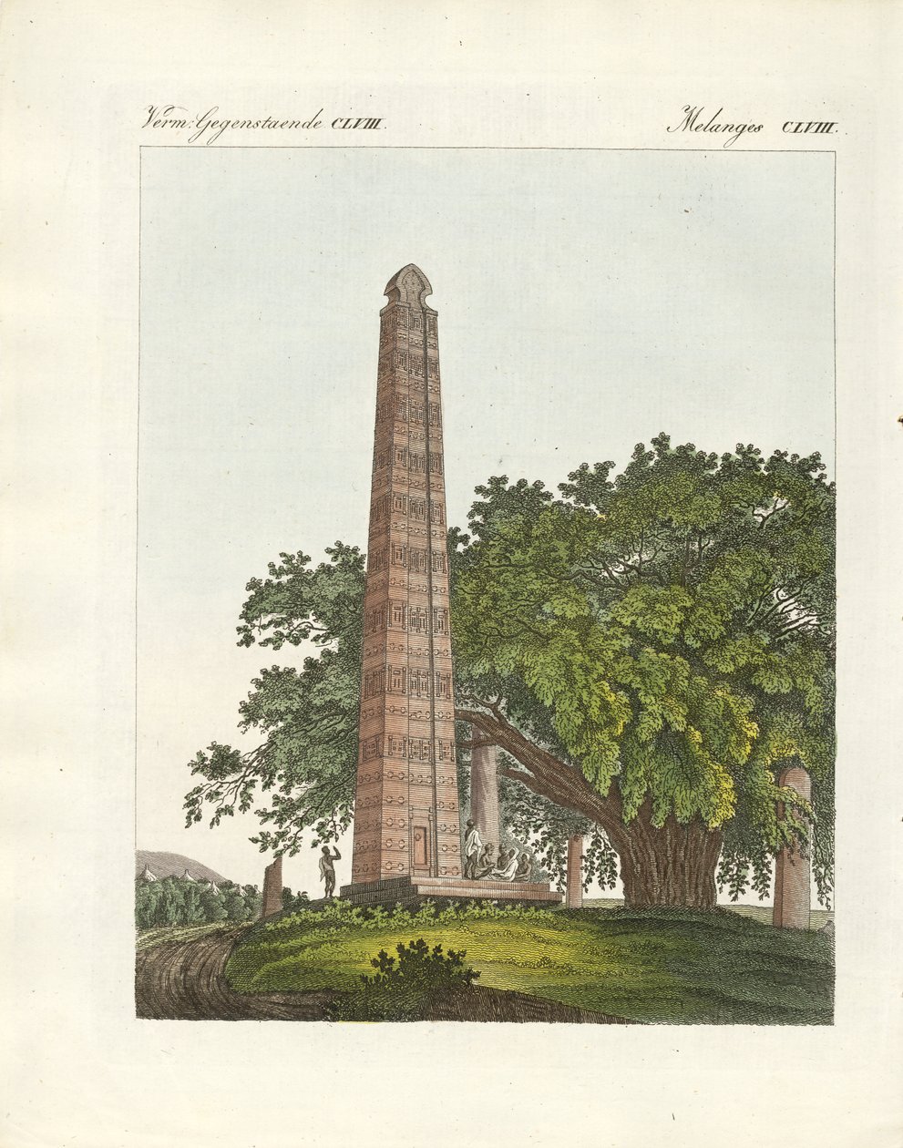 Axum-obelisken (farget gravering) av German School