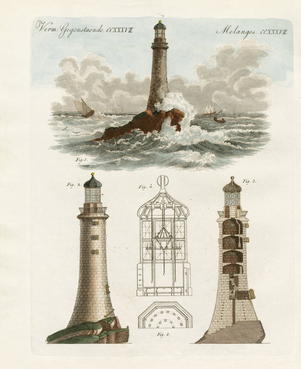 The Eddystone Lighthouse (farget gravering) av German School