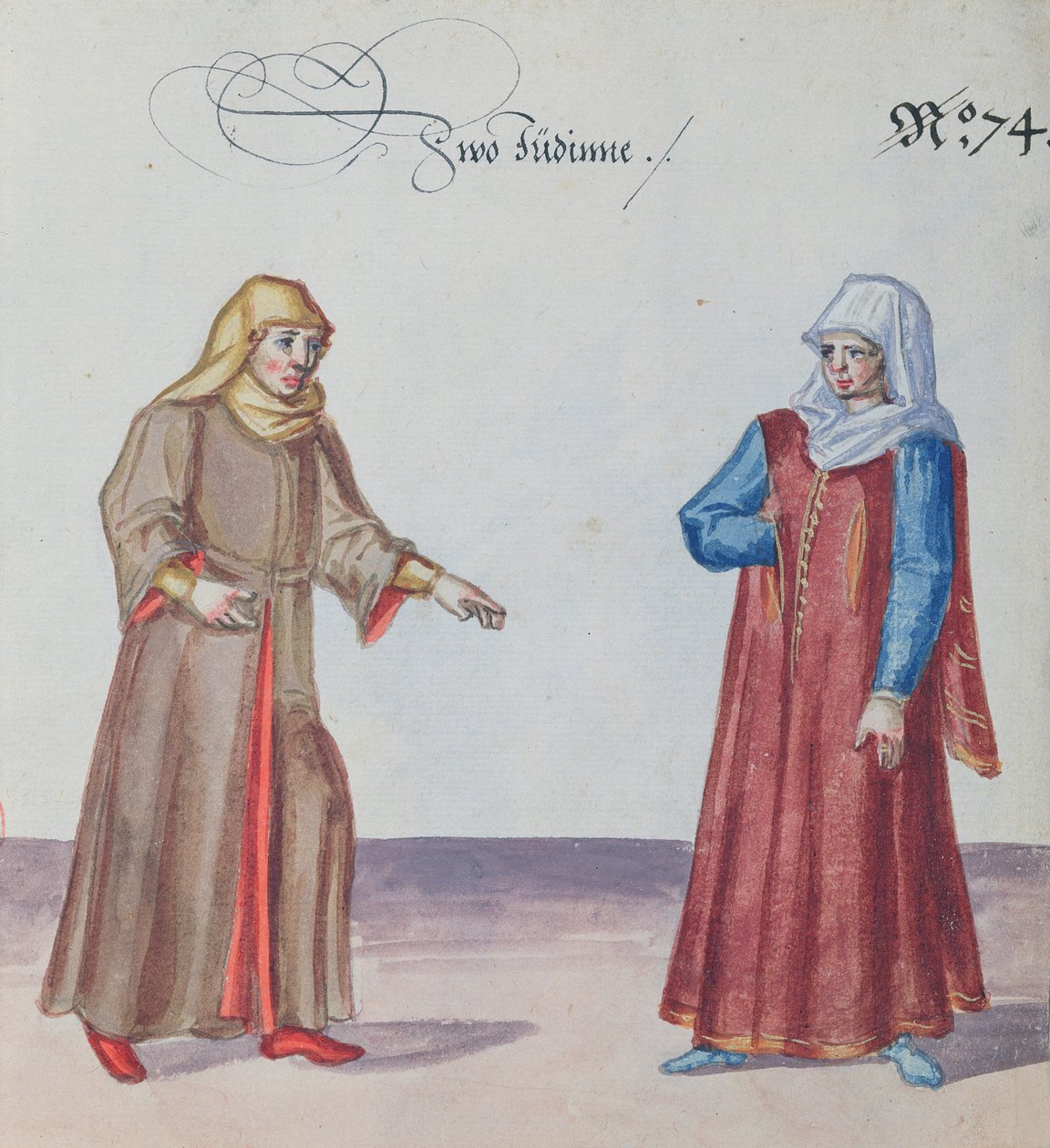 To jødiske kvinner, ca. 1600 (wc på papir) av German School