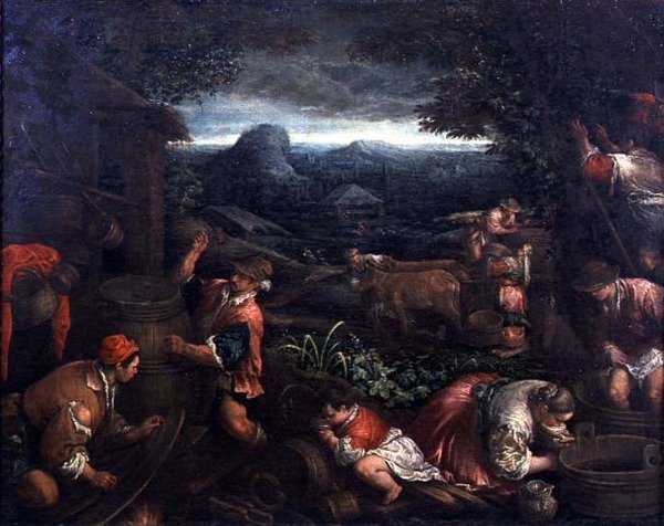 The Grape Harvest (olje på lerret) av Gerolamo Bassano