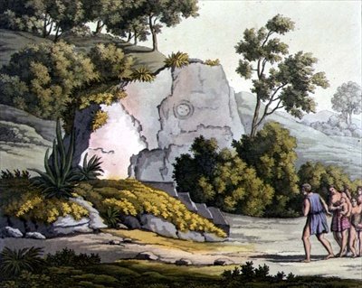 Prestenes tempel, Peru (farge litho) av Gerolamo Fumagalli