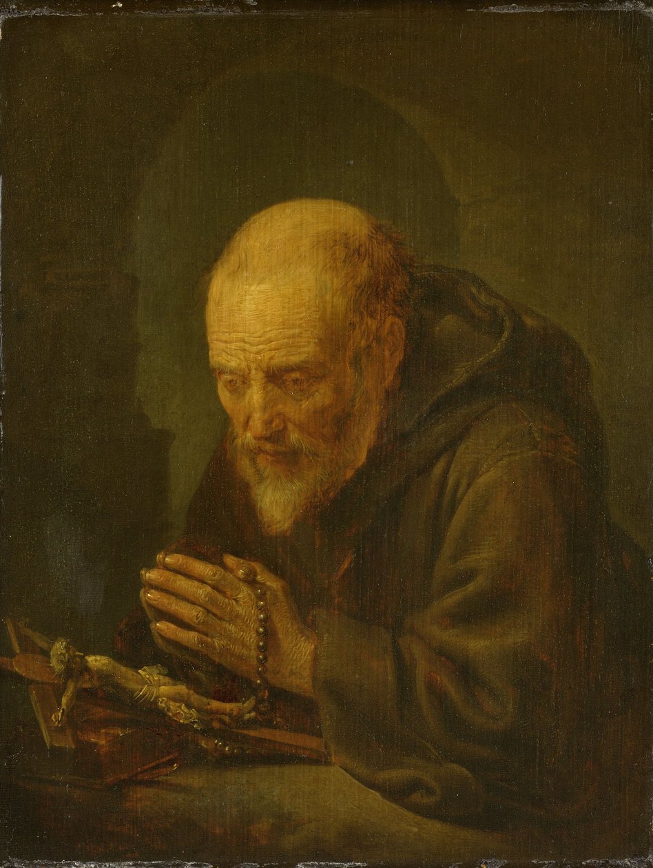 En eremitt som ber av Gerrit Dou