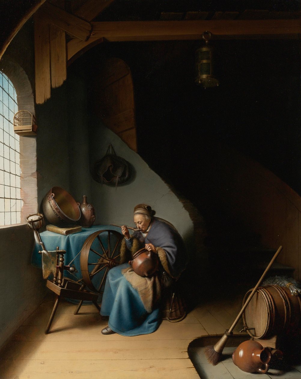 Kvinne som spiser grøt av Gerrit Dou