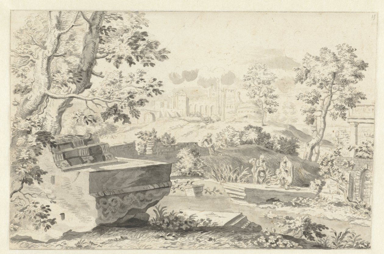Landskap med gamle ruiner av Gerrit Grasdorp (possibly)