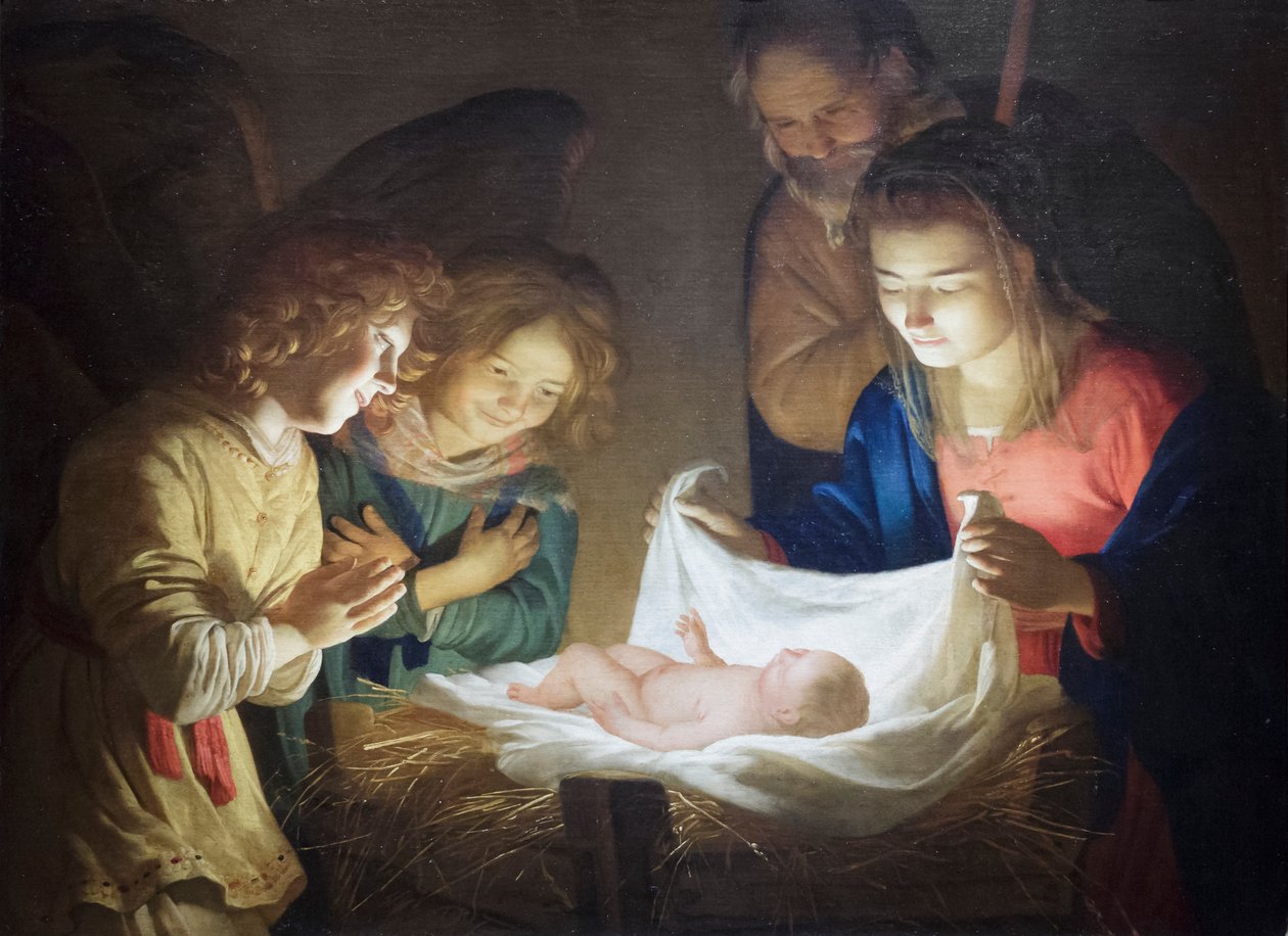Tilbedelse av barnet av Gerrit van Honthorst