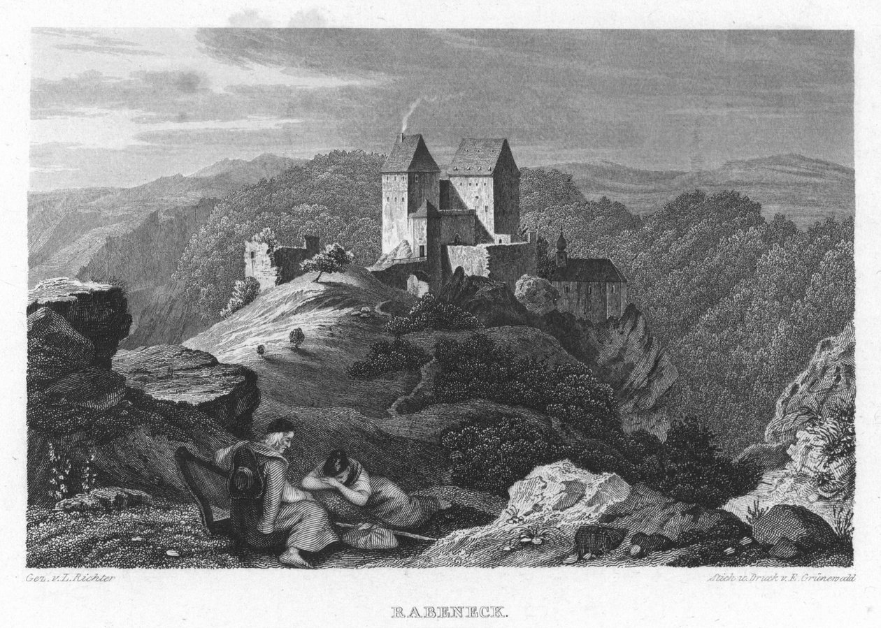 Burg Rabeneck i album av frankiske Sveits. Ni stålgraveringer. 1840 av Gez. v. Adrian Ludwig Richter
