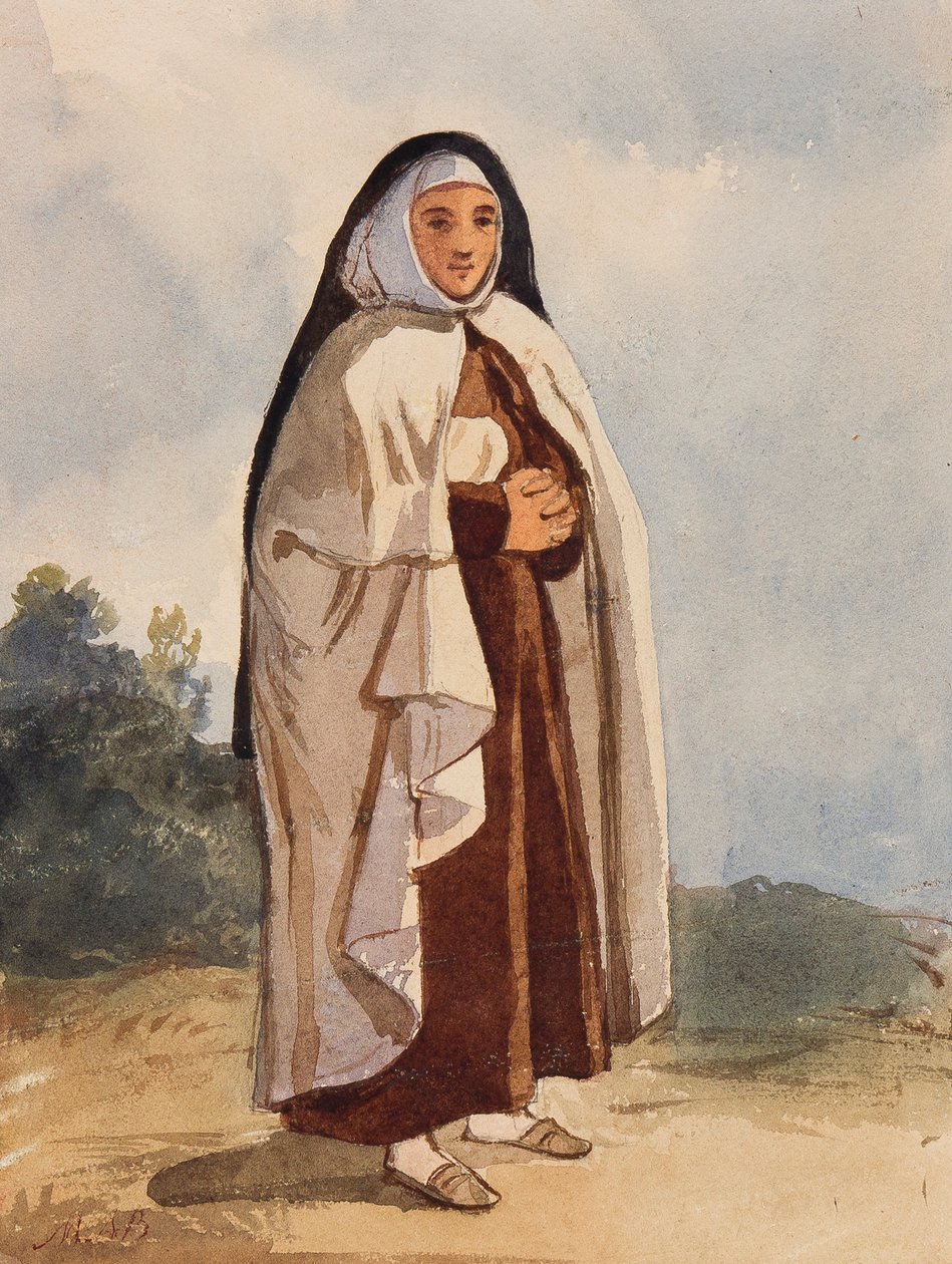 En nonne, med tillegg av prinsesse Maria Annunziata di Borbone (1843-1871) (blyant og wc på papir) av Giacinto Gigante