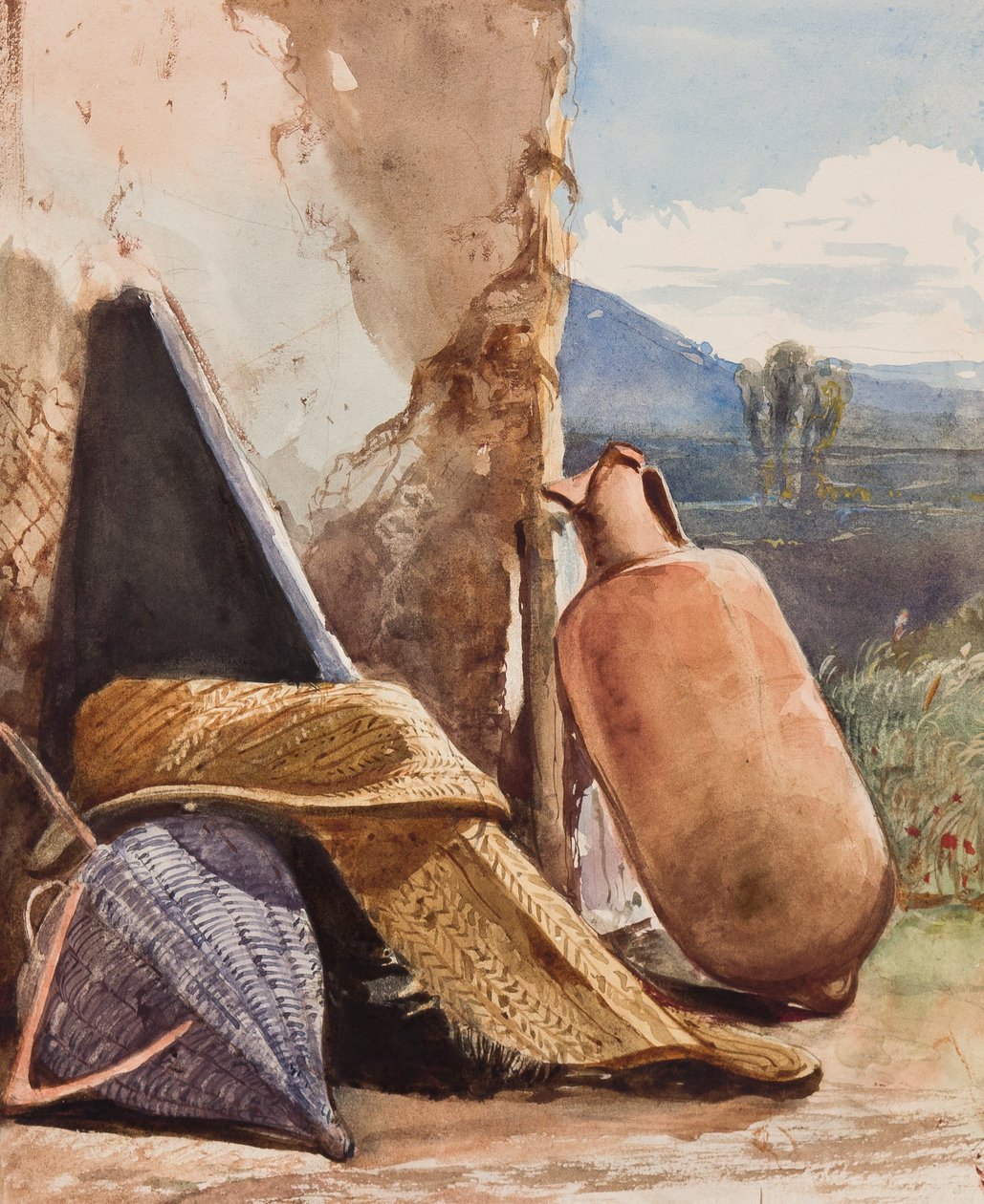 Kurver og amfora, med tillegg av prins Alfonso Maria di Borbone (1841-1934) (blyant, wc og gouache på papir) av Giacinto Gigante