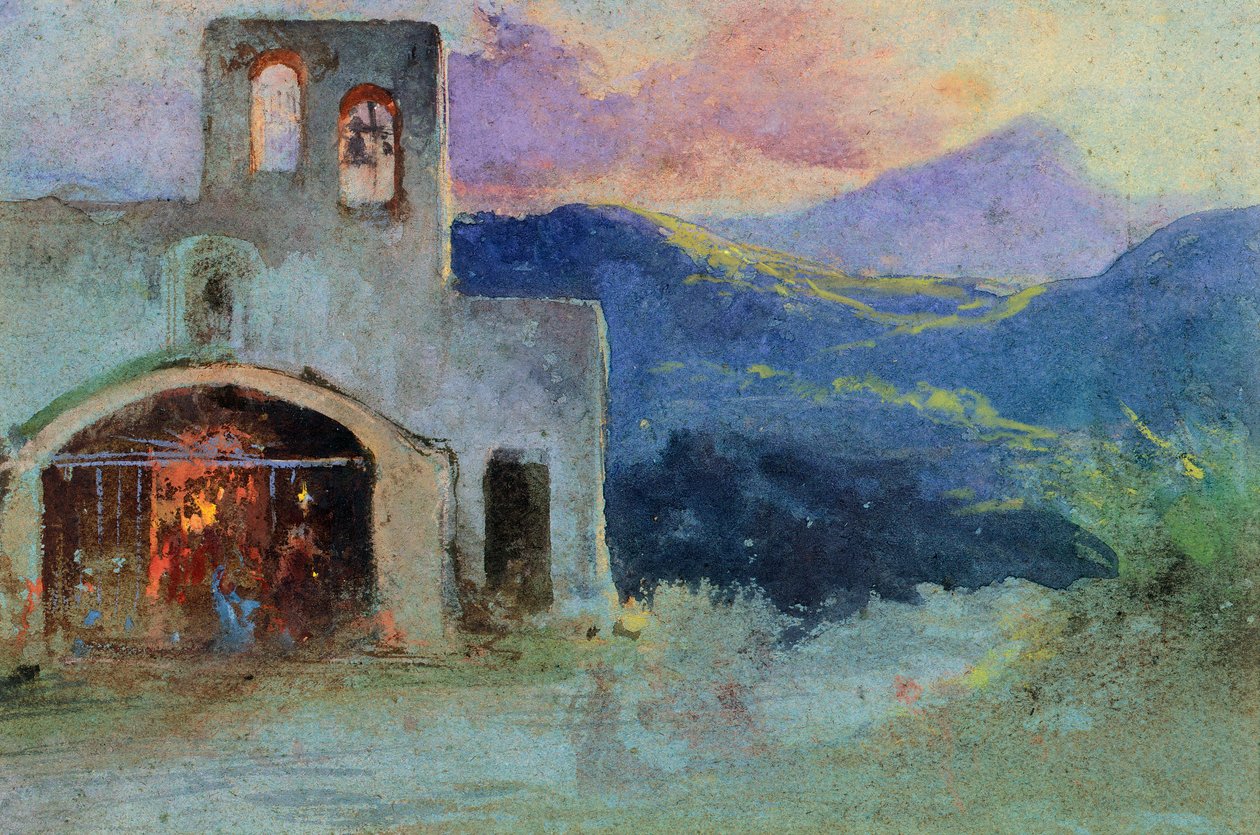 Landskirke nær Cava, ca. 1857 (akvarell) av Giacinto Gigante