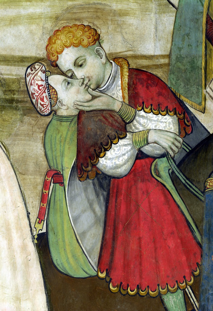 The Fountain of Life, detalj av et par som omfavner, 1418-30 av Giacomo Jaquerio