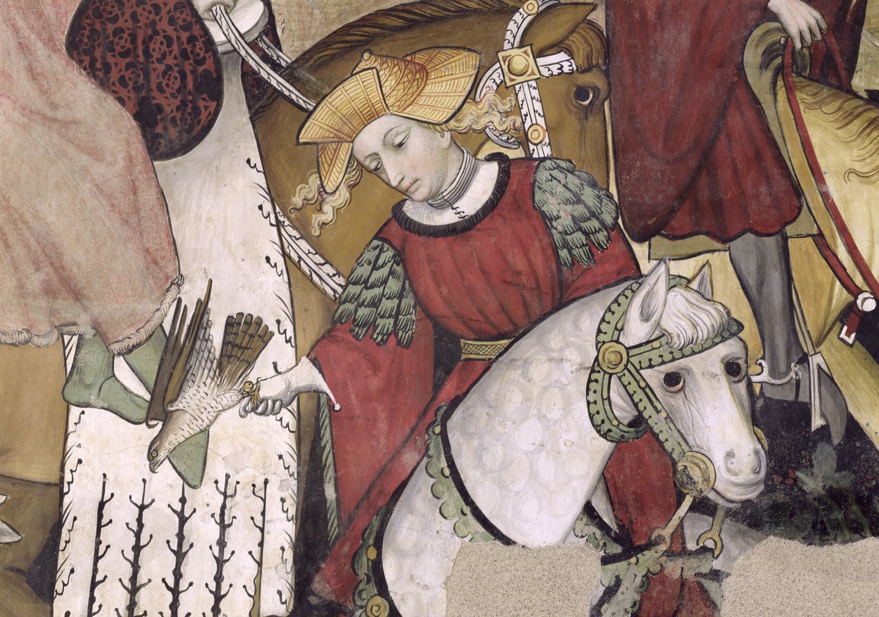 Livets fontene, detalj av en falkonerer som slipper ut fuglen sin, 1418-30 av Giacomo Jaquerio