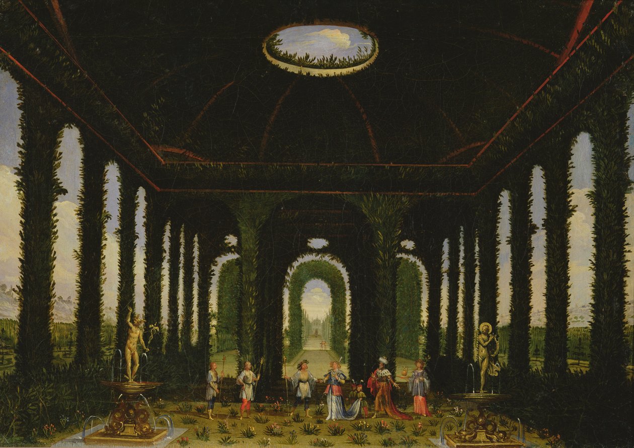 Akt III, scener XI og XIII: hage i form av en paviljong av Giacomo Torelli