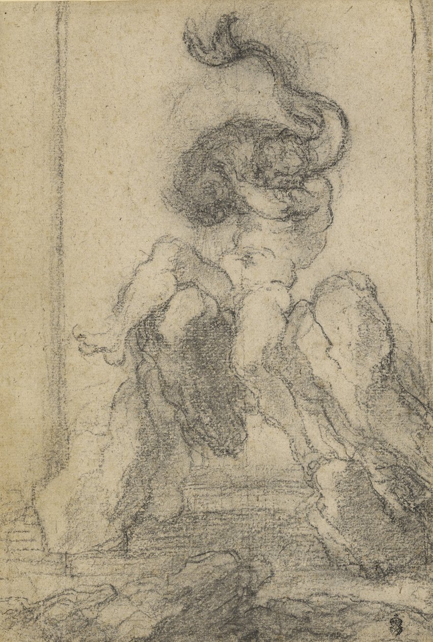 A Marine God with a Dolphin, 1652-3 (svart kritt) av Gian Lorenzo Bernini