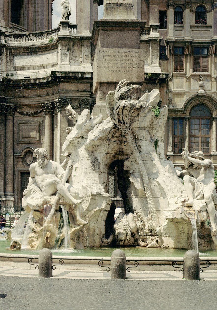 Four Rivers Fountain, 1648-51 (granitt, marmor og travertin) av Gian Lorenzo Bernini