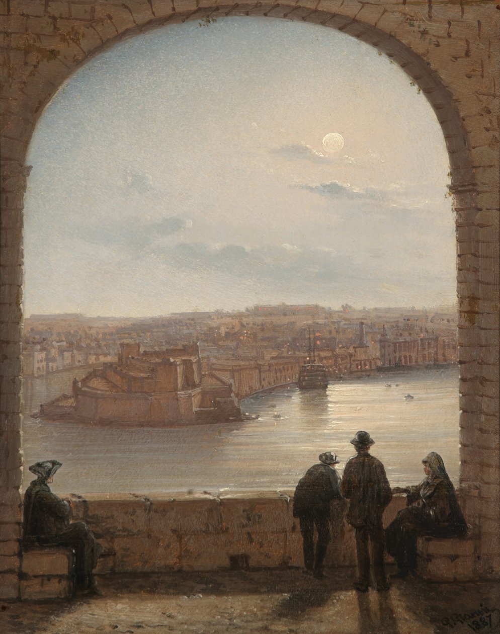 En månebelyst utsikt over Fort St Angelo, Valletta, 1887 av Giancinto Gianni