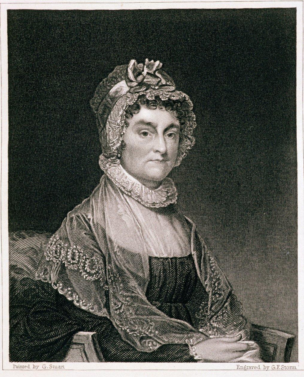 Abigail Adams, gravert av G.F. Storm (fl.c.1834) av Gilbert Stuart