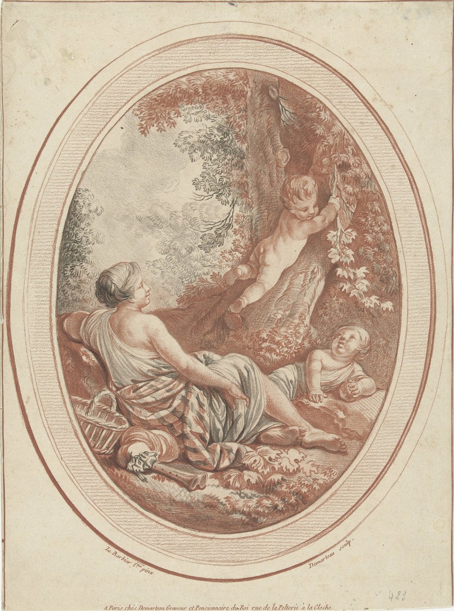 Bacchanal med nymfe og putti nær trær av Gilles Demarteau