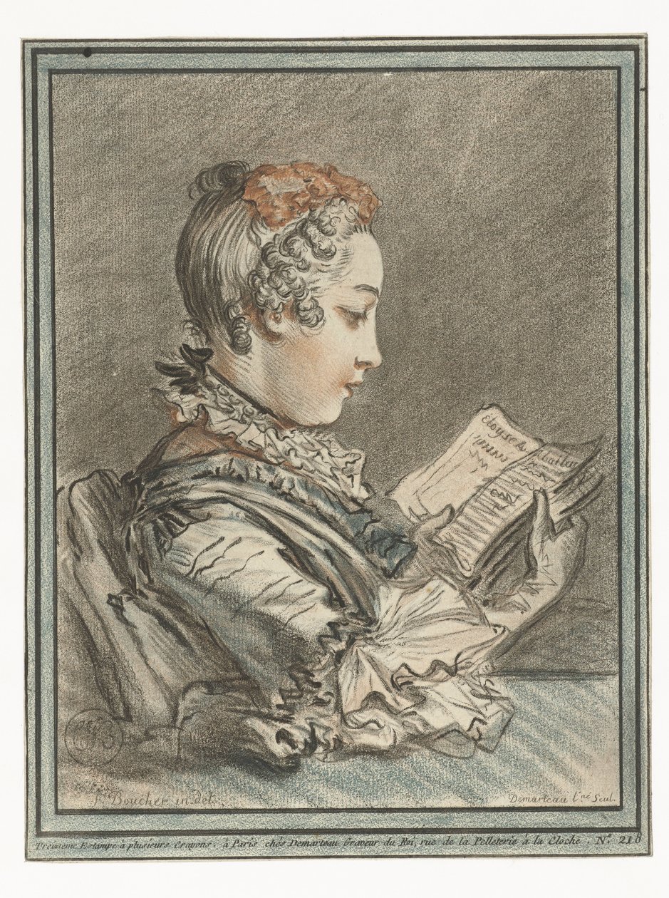 Lesende kvinne Femme lisant Eloyse et Abailar av Gilles Demarteau