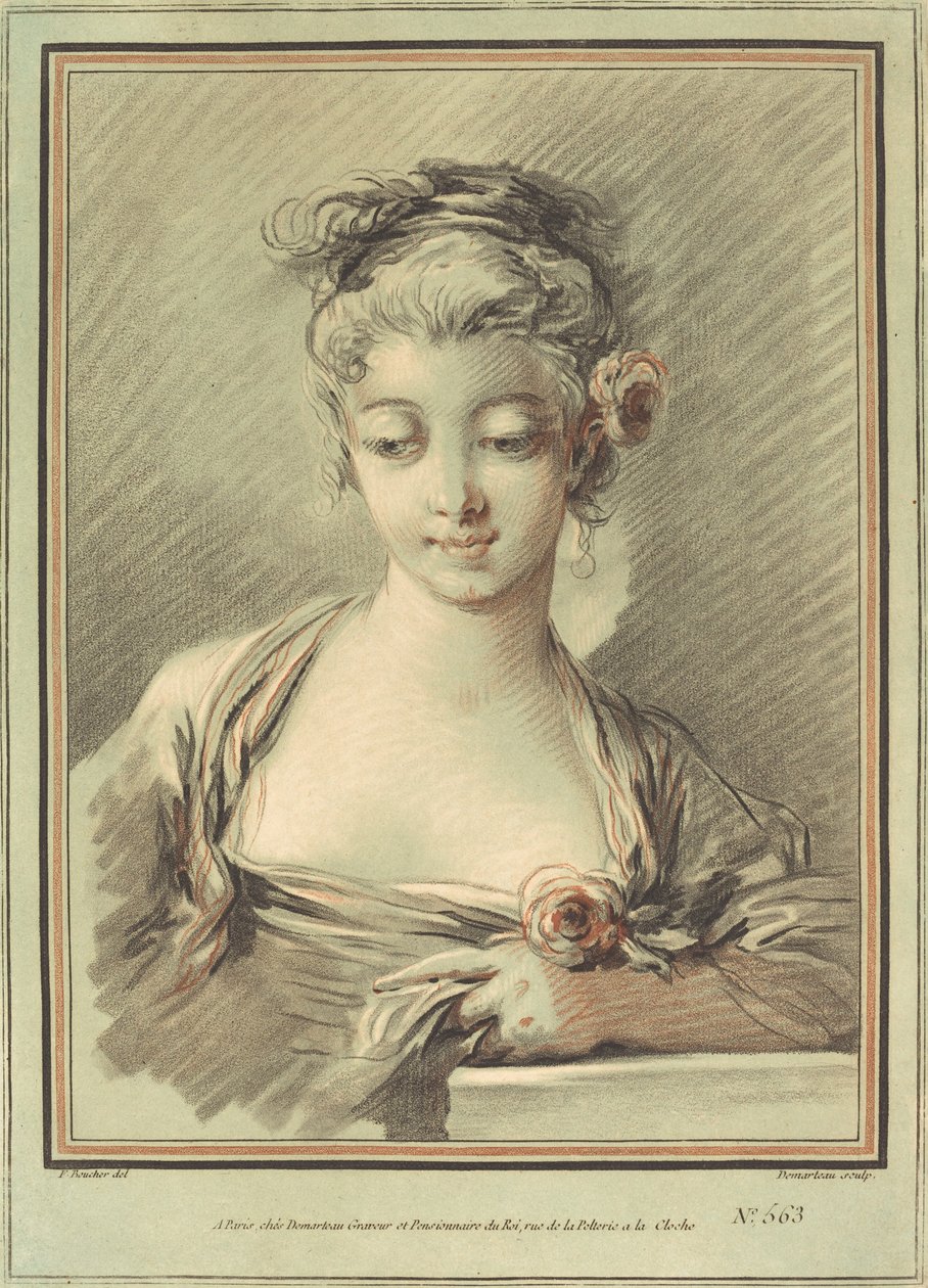 Ung kvinne med en rose, ca. 1776. av Gilles Demarteau