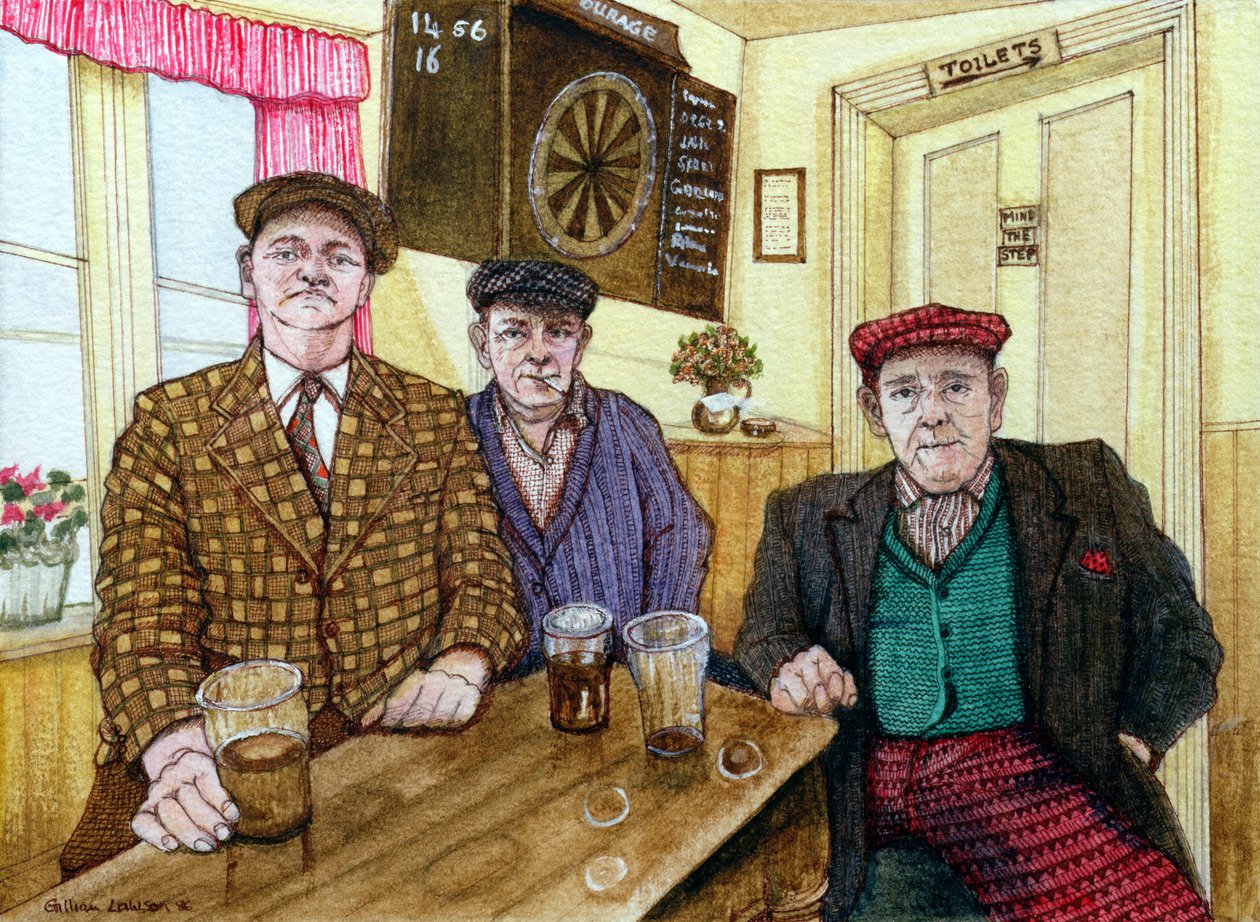 Three Men in a Pub, 1984 av Gillian Lawson