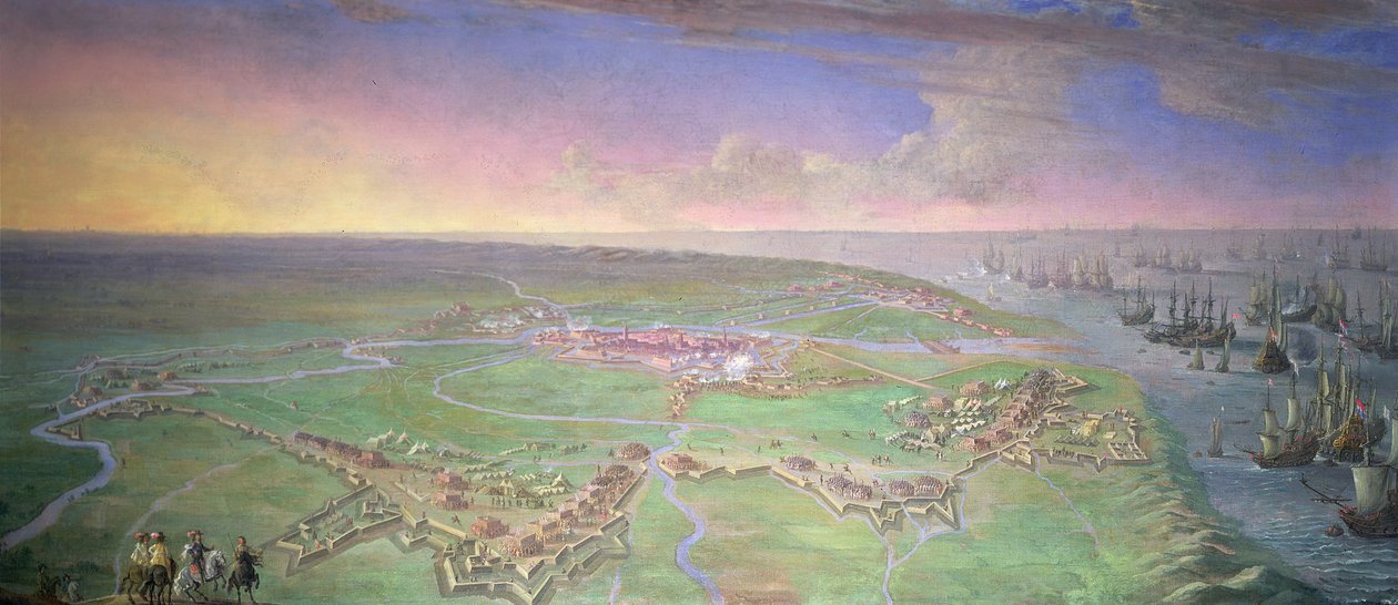 Panoramautsikt over Gravelines beleiret av Duc d'Orleans i juli 1643 av Gillis Peeters