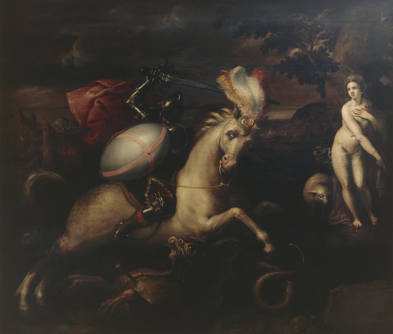 Saint George (olje på panel) av Gillis (c.1535 99) Congnet