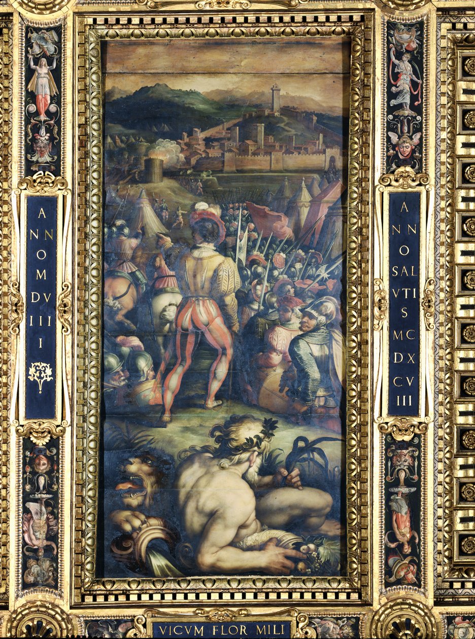 Fangsten av Vicopisano fra taket på Salone dei Cinquecento, 1565 (panel) av Giorgio Vasari