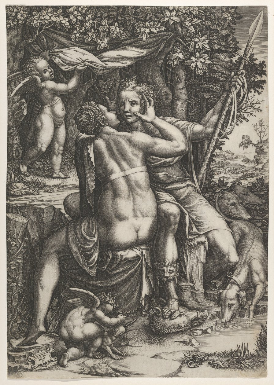 Venus og Adonis, ca. 1570 av Giorgio Ghisi