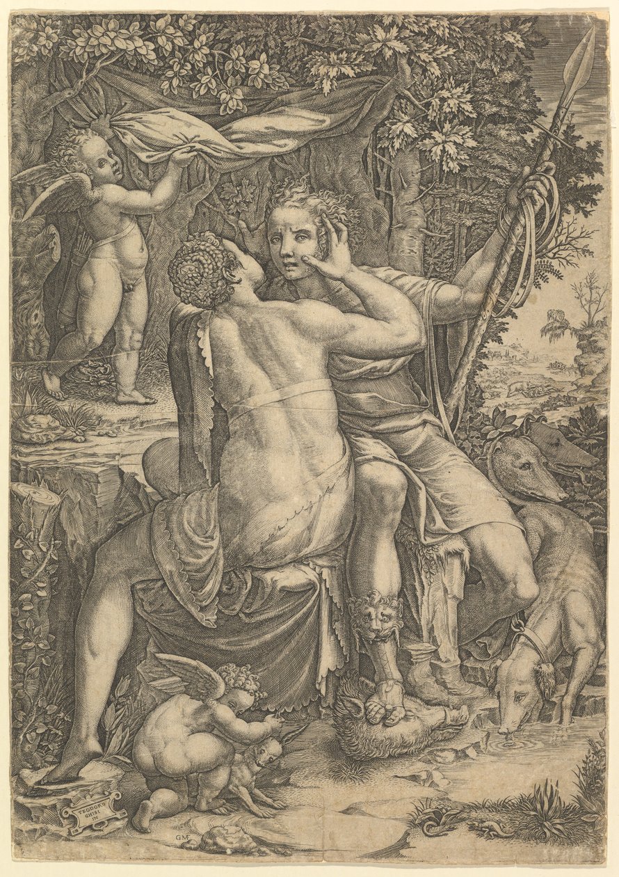 Venus og Adonis, ca. 1570. av Giorgio Ghisi