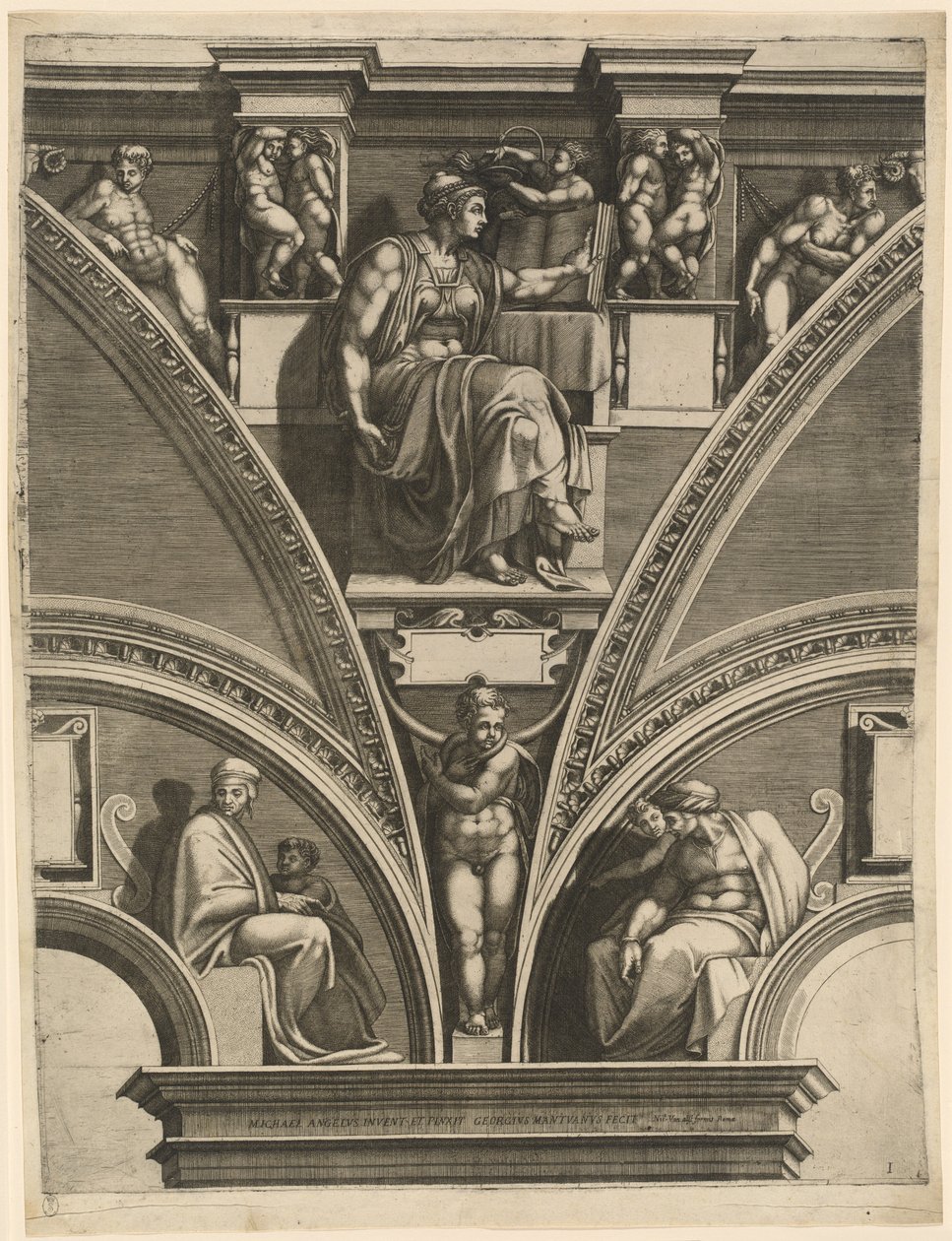 Den eritreiske sibyllen av Giorgio Ghisi after Michelangelo