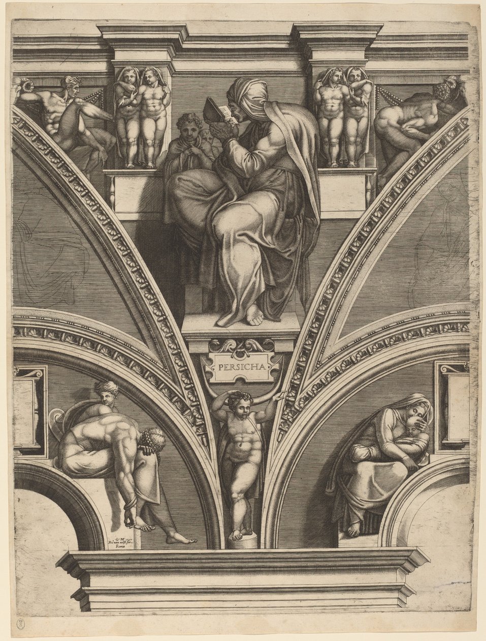 Den persiske sibyllen av Giorgio Ghisi after Michelangelo