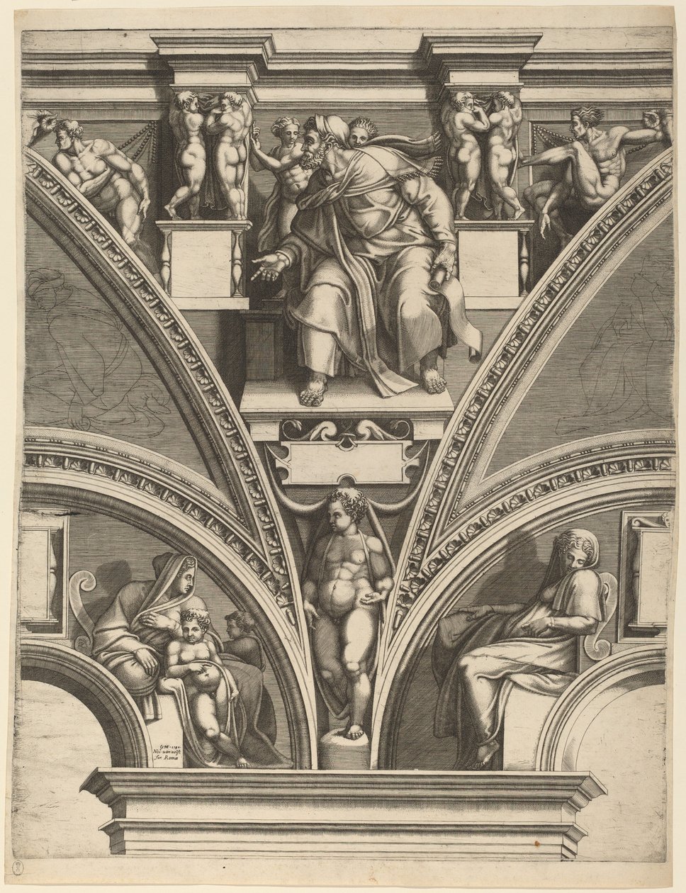 Profeten Esekiel av Giorgio Ghisi after Michelangelo
