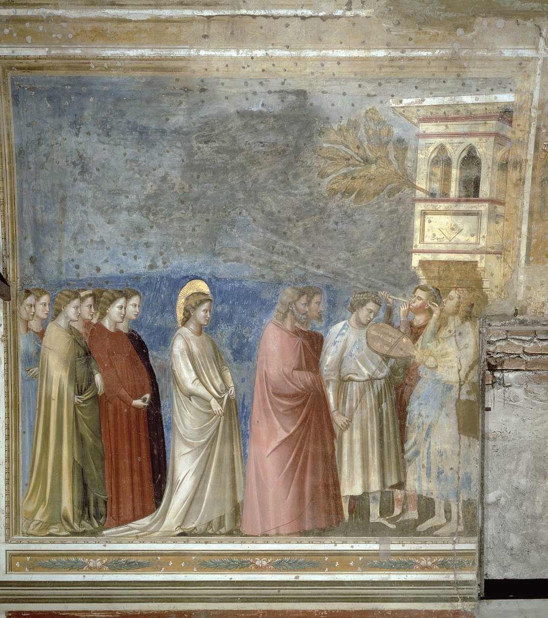 Jomfruens bryllupsprosesjon, ca. 1305 (før restaurering) av Giotto di Bondone