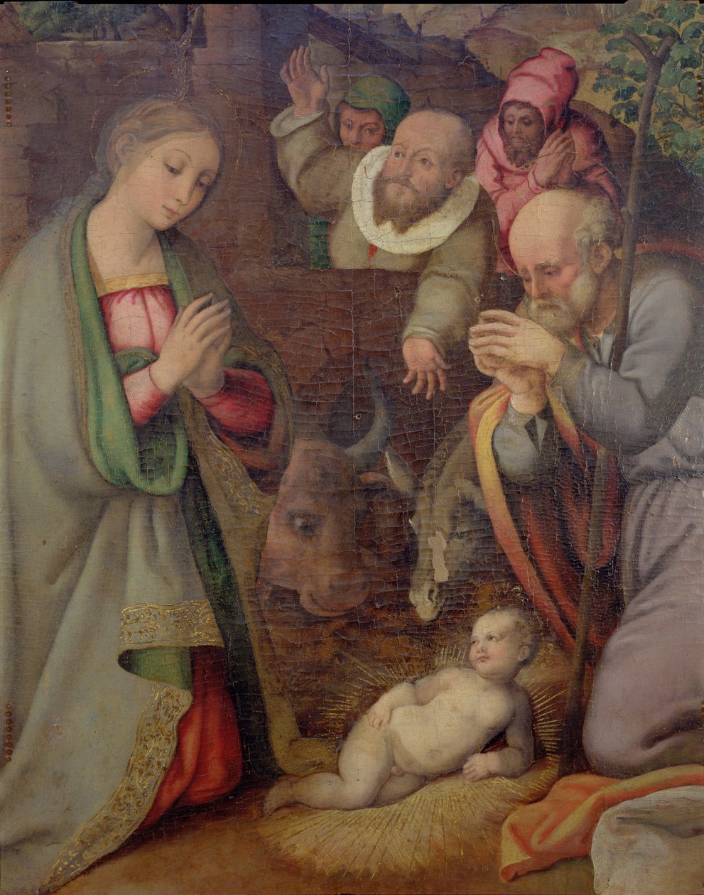The Nativity, detalj fra en polyptyk (se 135219) av Giovan Filippo Crescuolo