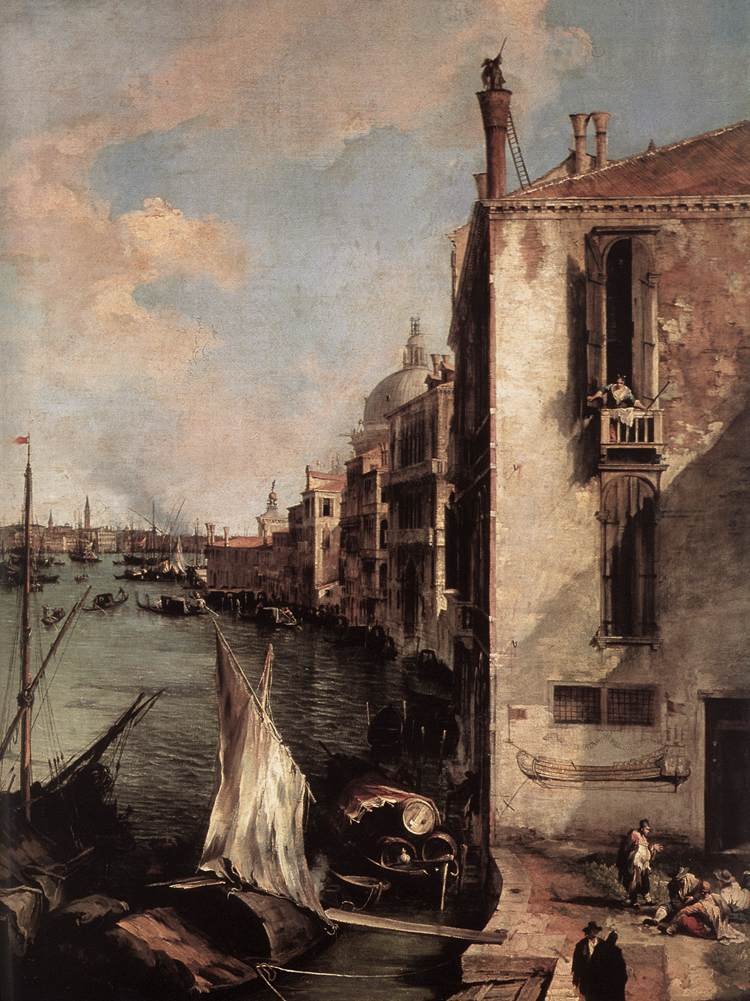 Canal Grande, ser øst fra Campo San Vio (detalj) av Giovanni Antonio Canal