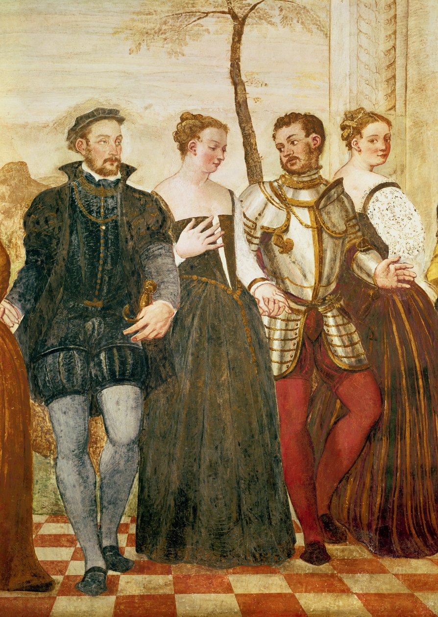 Invitation to the Dance, detalj om den sentrale gruppen, 1570 (detalj av 20000) av Giovanni Antonio Fasolo