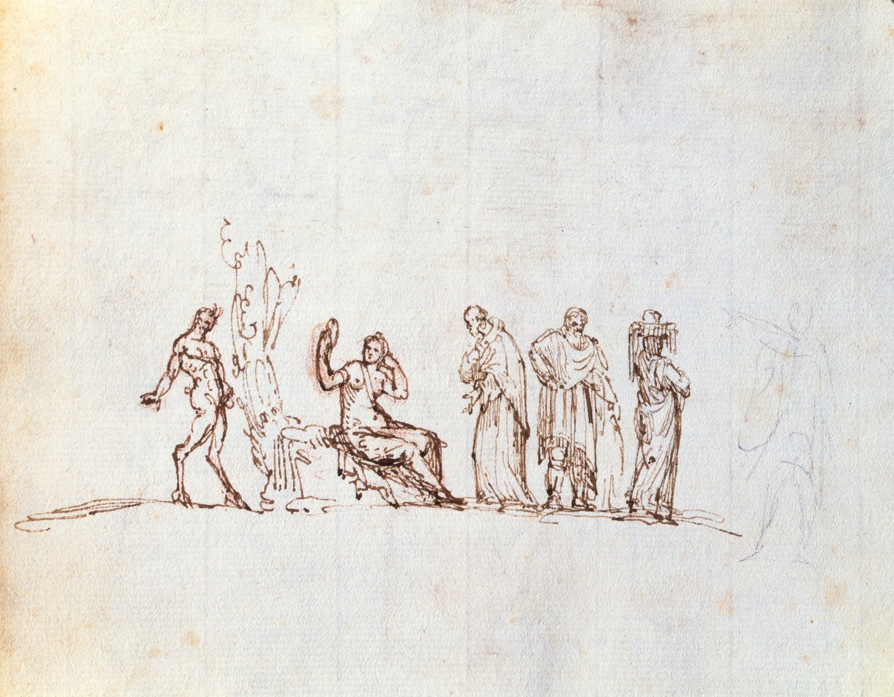 Fem skisser av klassiske figurer (blekk på papir) av Giovanni Battista Busiri