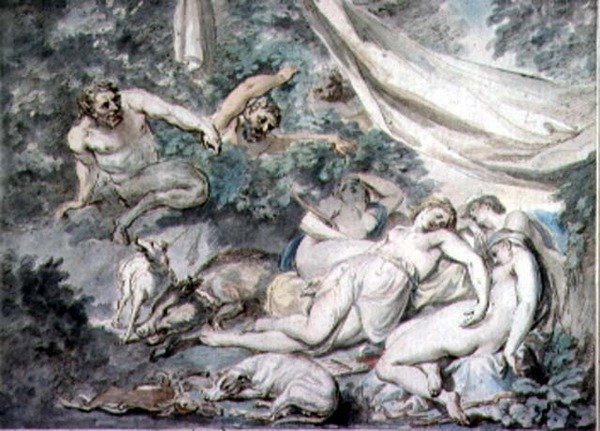 Nymfer overrasket av satyrer, 1700-tallet av Giovanni Battista Cipriani