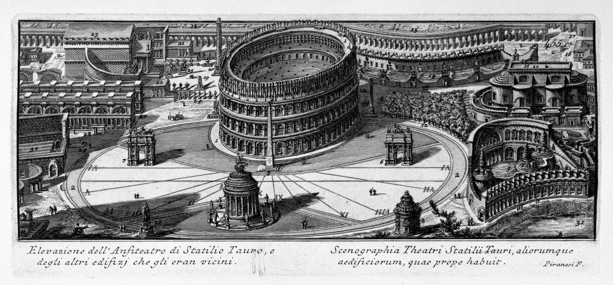 Høyde over amfiet i Statilio Tauro, og av de andre bygningene som var i nærheten av det. Latina av Giovanni Battista Piranesi