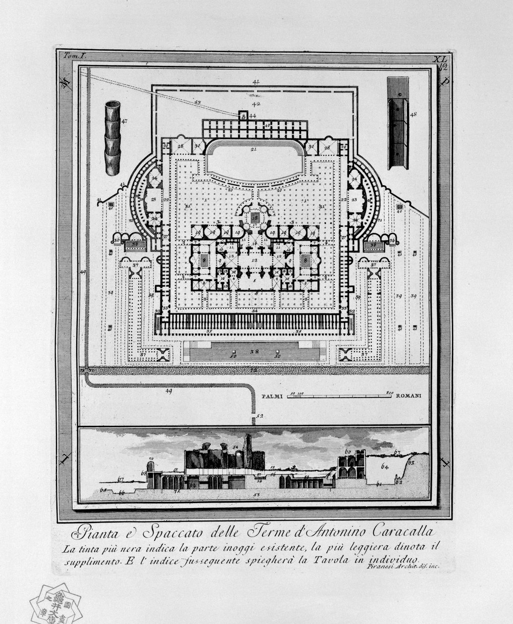 Plan over badene i Caracalla (Roma) av Giovanni Battista Piranesi