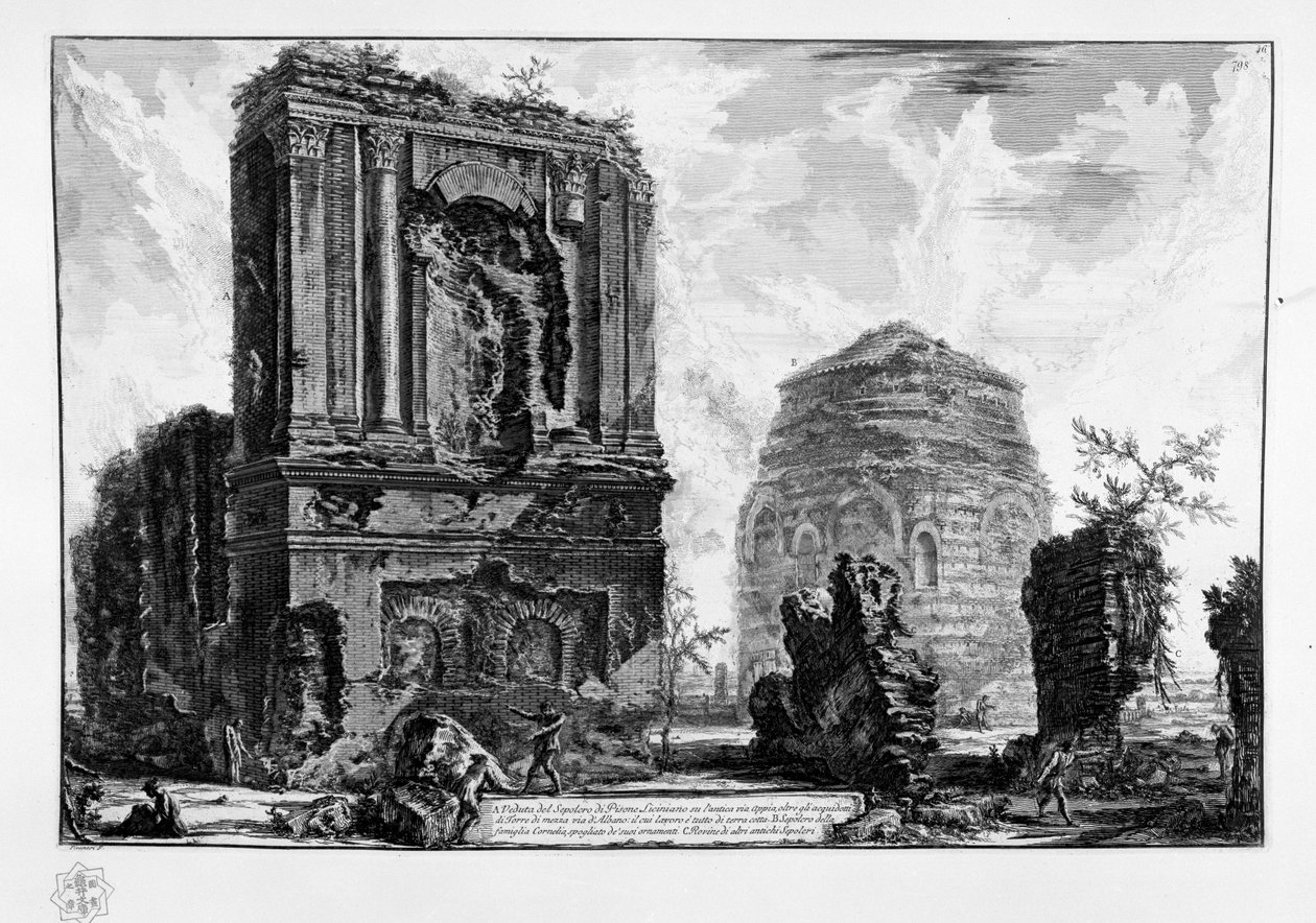 Utsikt over graven til Pisone Liciniano på den gamle Via Appia av Giovanni Battista Piranesi